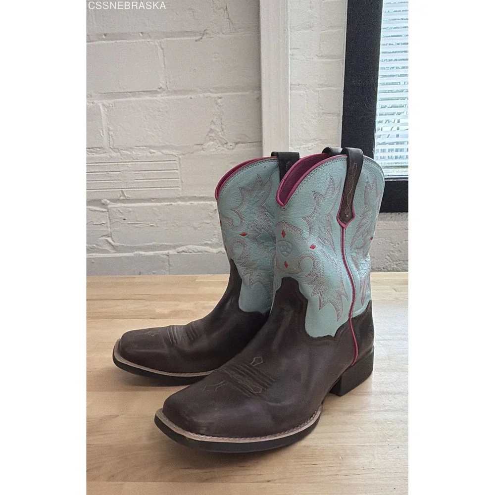 Ariat Brown Turquoise Girls Tombstone Western Boots Cowgirl 10031516 - Size 6